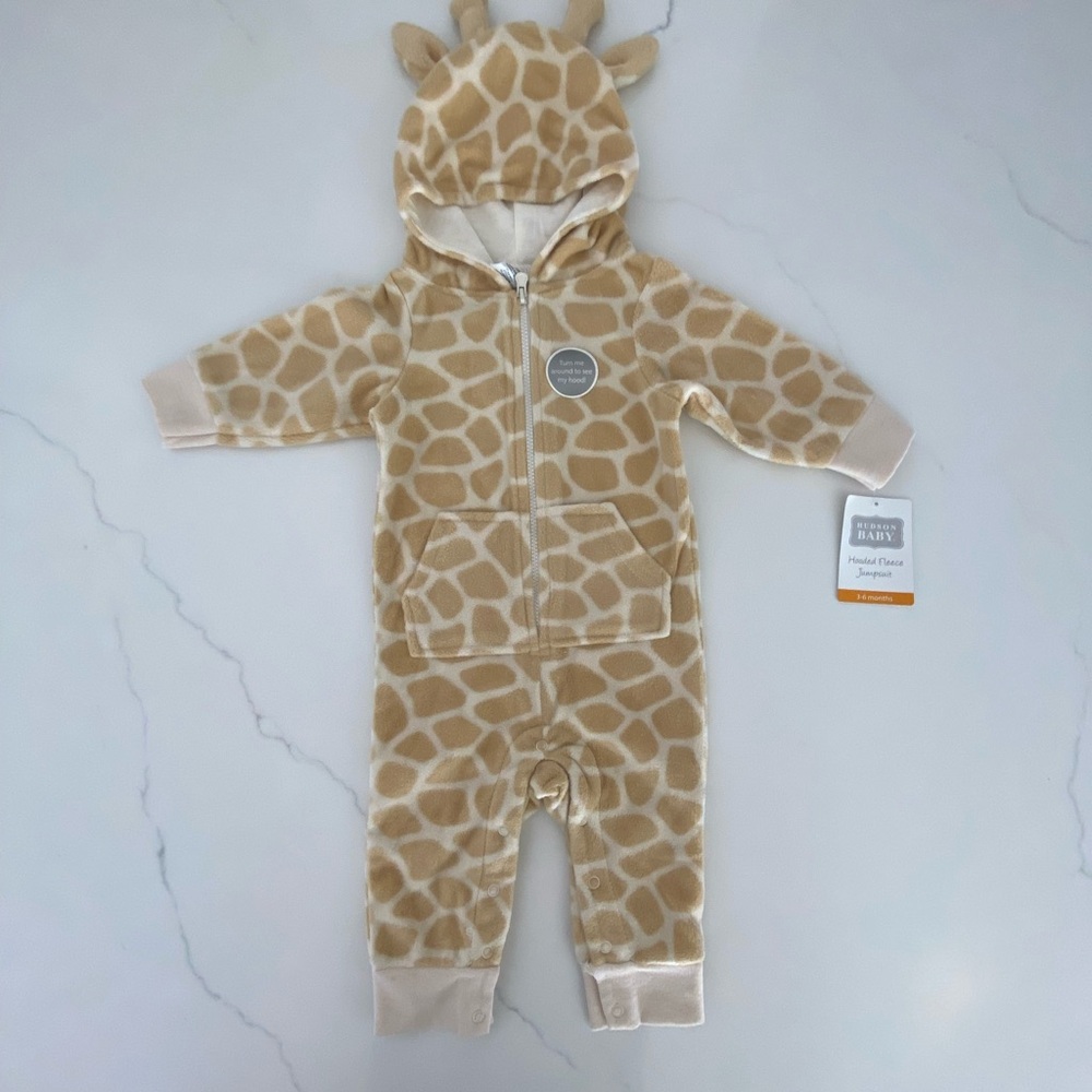 Baby Giraffe Print  fleece jumpsuit 3-6m